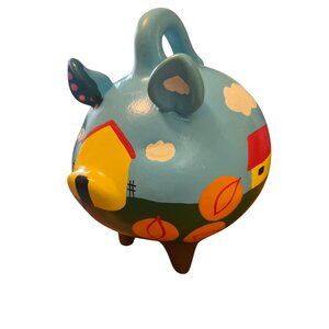 Yucatan Hand Painted Signed Pig Piggy Bank Mexico 8" x 7" Missing Stopper